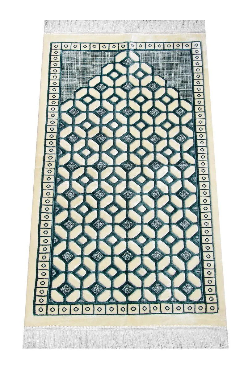 Iqrah carpet type thick custom lüx velvet prayer rug Mediterranean-blue color, thick velvet,, blue, prayer, prayer, Kuran, yoga, exercise