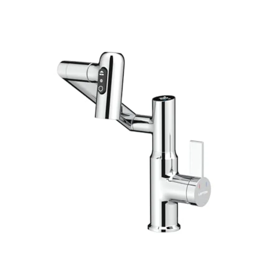 

Rotatable Bathroom Faucet with Temperature Display in Fahrenheit Batteries-Free 3 Water Modes Chrome BF2204-1