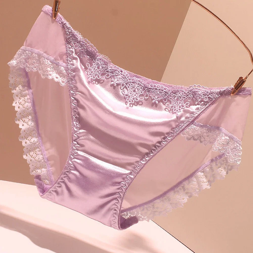 Women's Panties Smooth Sexy Lingerie Seamless Underpants Satin Woman Lace Underwear Breathable Thongs Comfortable Shiny Bikini