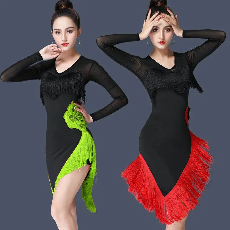 Ladies Latin Dance Art Exam Competition Dress Dynamic Tassel Adult Stage Performance Dancing Costume