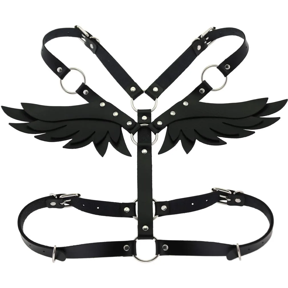 สายรัดสตรีชุดชั้นในเซ็กซี่สายคล้องคอหนังแองเจิลปีกปรับ Bondage Harajuku Suspender เร้าอารมณ์เครื่องราง Garter เข็มขัด