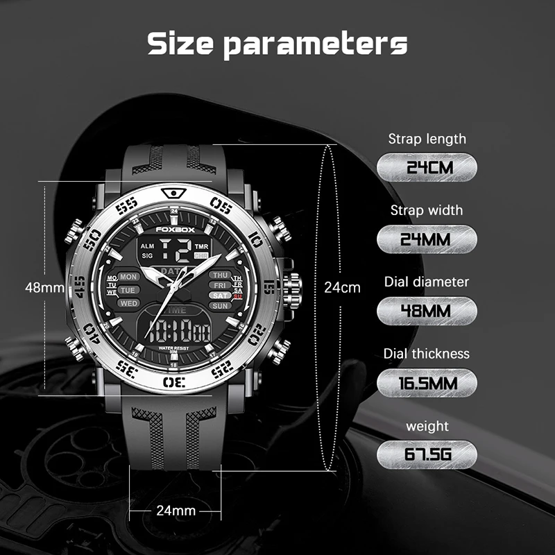 FOXBOX Men Digital Watch Military  Swimming Big Watches Fashion 50M Waterproof Electronic Wristwatch Mens Relogios Masculino