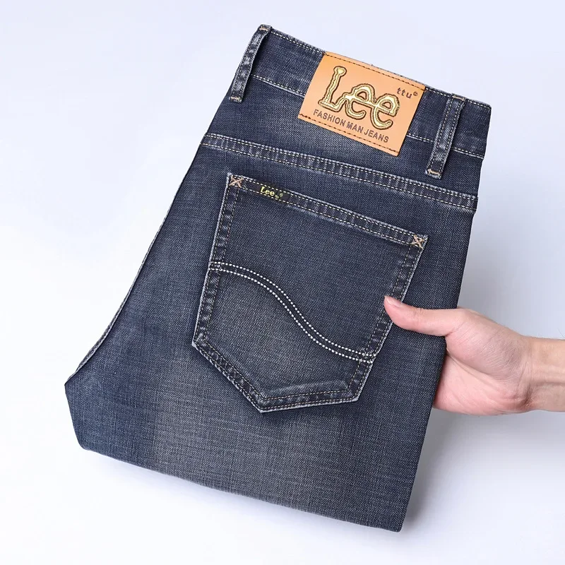 جينز رجالي فضفاض غير رسمي بسيط سروال طويل مرن للأعمال صيف 2025 ساق مستقيمة متعددة الاستخدامات مريح في منتصف الشباب للبالغين