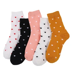 5 paia di calzini lunghi e carini da donna Love Heart con stampa Kawaii Beautiful Lady Designer Socks High Art Warm Sokken Femme Calze