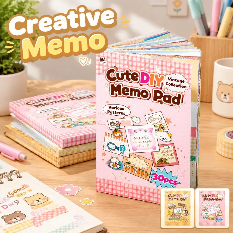 Patchwork Sticker Note Book Cute Creature Memo Vintage Showa Style Journal Decor Message Paper Stationery Supply Practical