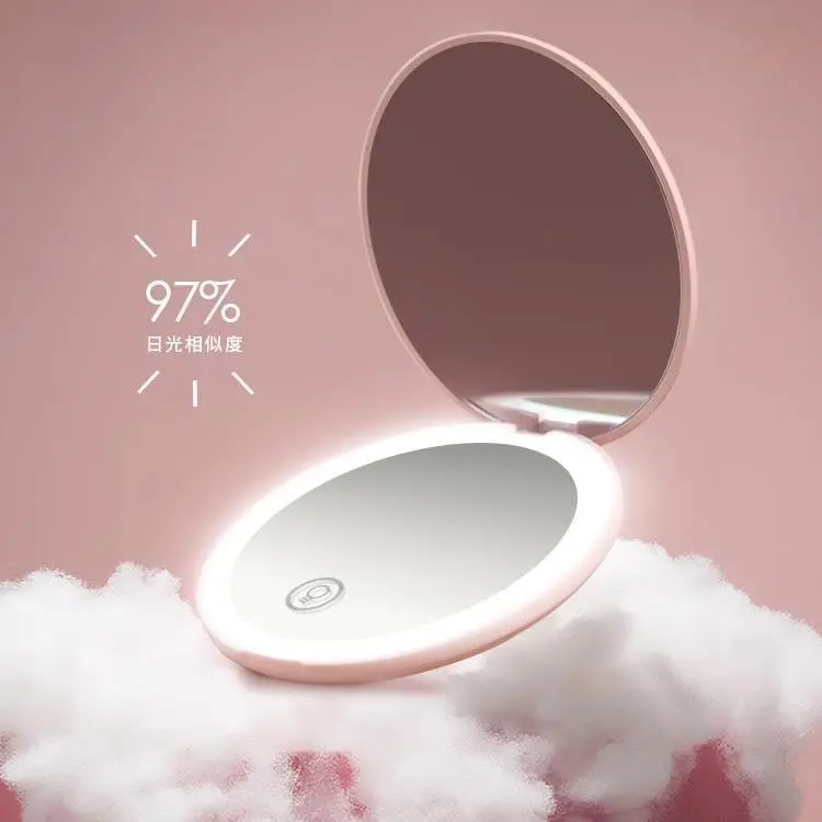 

led light mini makeup mirror Hand Hold Foldable LEDs Pocket Makeup Mirror Light Beauty Mirrors Cosmetic Tool