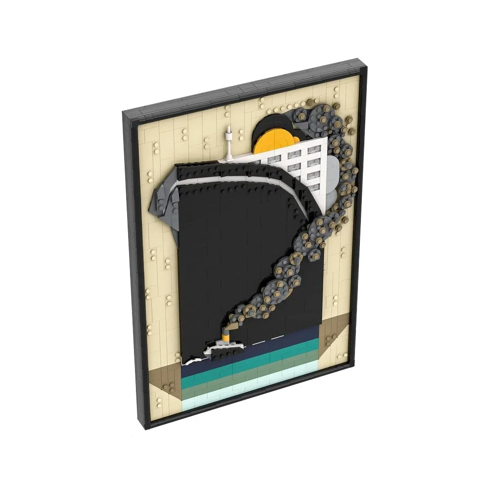 MOC Ocean Liner-Póster postal, modelo de bloques de construcción SS L'Atlantique, arte de pared, decoración del hogar, juguete de ladrillo, regalo para adultos y niños