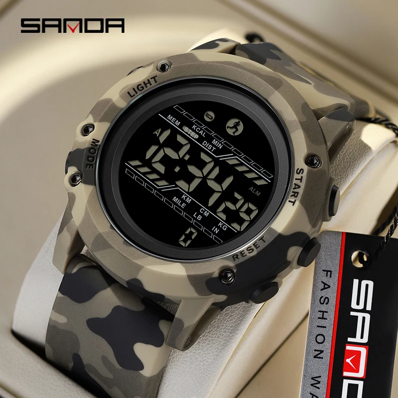 

SANDA Fashion Men's Smart Electronic Sports Military Watch Calorie Recording Camouflage Luminous Waterproof Digital Wristwatches