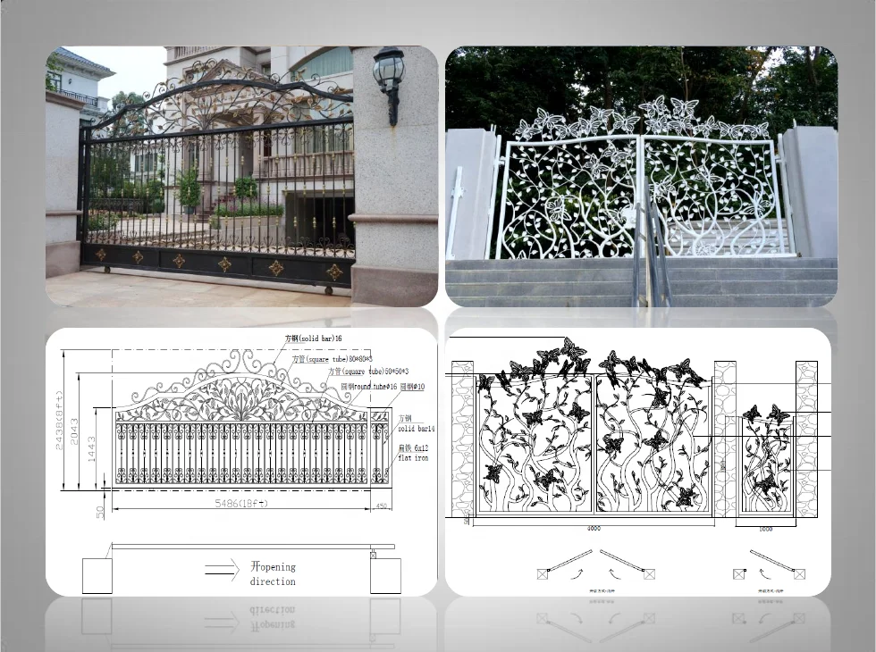 Modern Wrought Design Iron Gate Sliding Street Main Fence Gate For House Driveway Swing Open Style For Villas