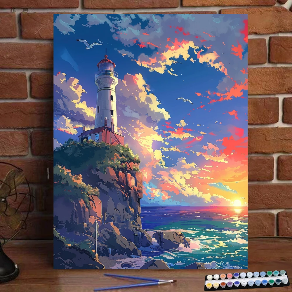 Painting by Numbers Coastal landscape at night Art Culture Digital Painting Handmade Adult Children Gift Wall Decoration Dig