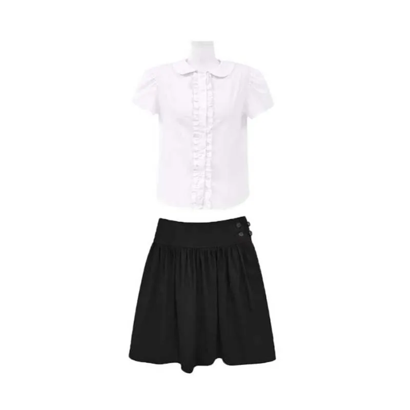 Classic Japanese Style Skirts High Waist Pure Color Double Button Slimming A Line Fluffy Skirt for Women White Shirts Tops - view 6