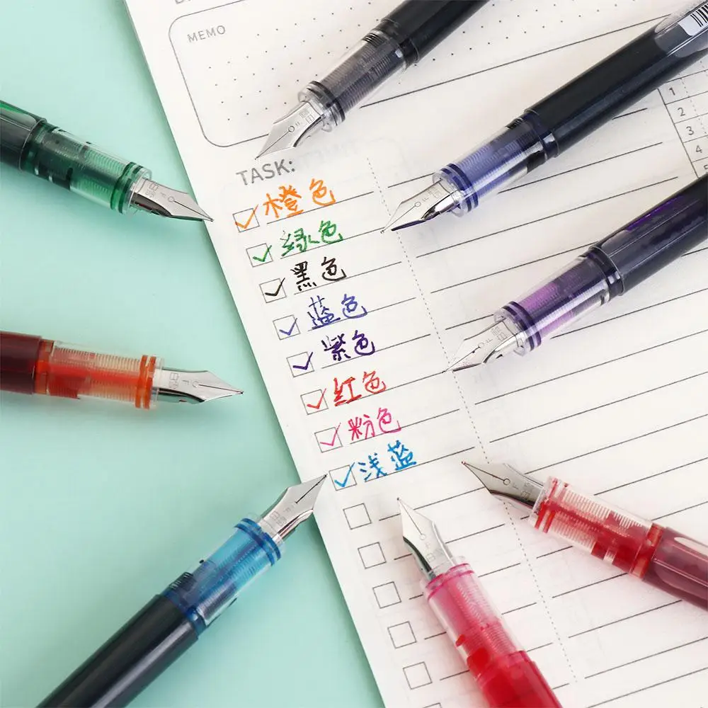 

Calligraphy Large Capacity Fountain Pen F Nib Multi-Color Writing Ink Pens Stationery 0.5mm Straight Liquid Pen Children
