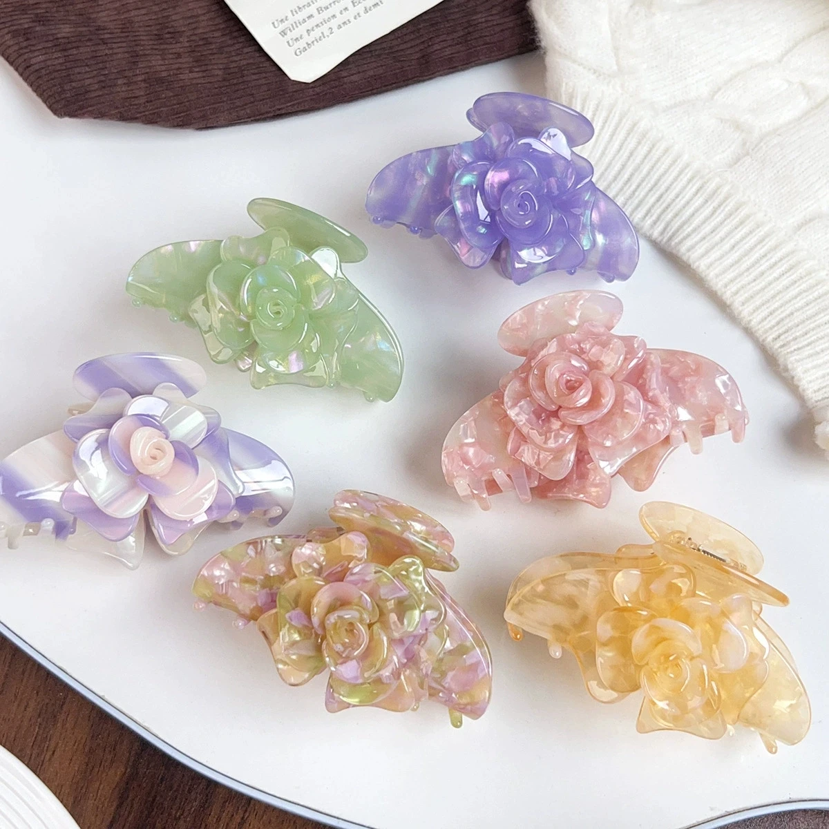 

Luxury 3-D Flower Hair Claw Elegant Acetate Textured Shark Clip Fairy Minimalist Hair Accessory for Women