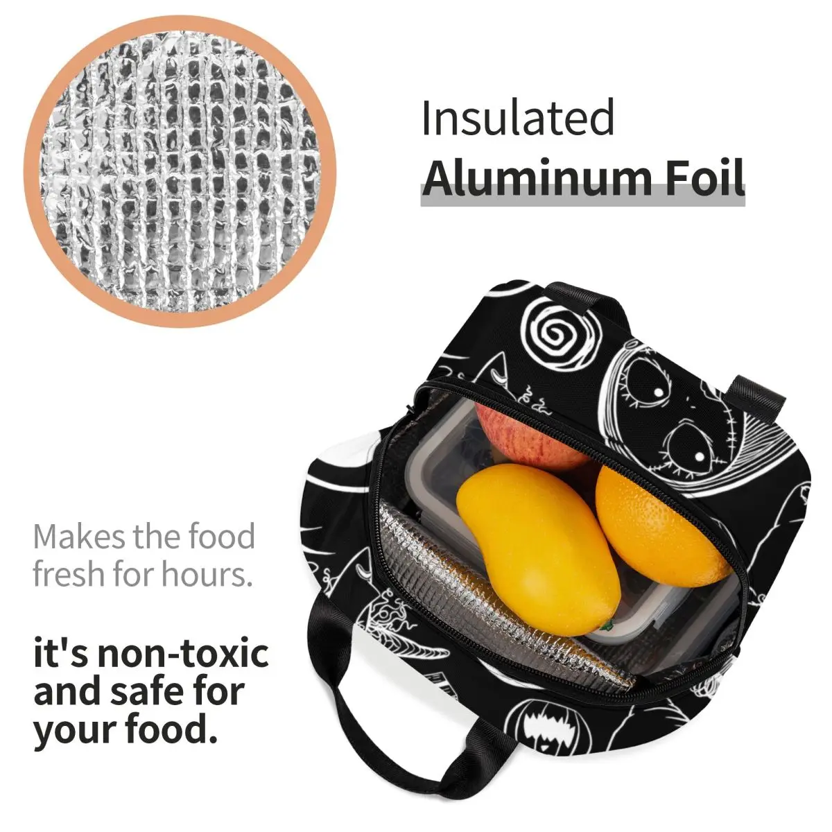 مخصص هالوين الكرتون الجمجمة جاك Skellingtons معزول أكياس الغداء ل تيم بيرتون عيد الميلاد فيلم الرعب صندوق قابل لإعادة الاستخدام #4