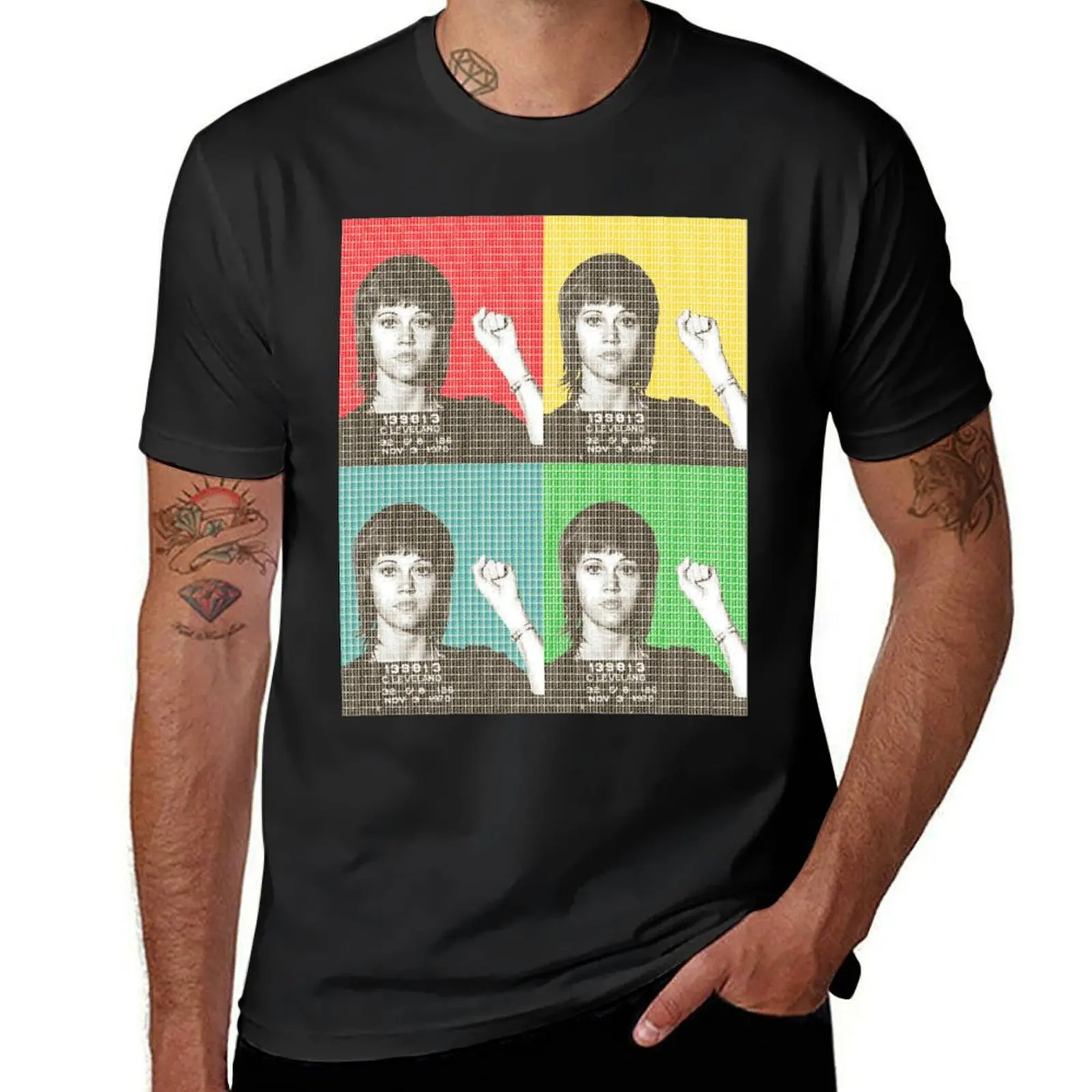 Jane Fonda Mug Shot x4 T-Shirt Aesthetic clothing vintage clothes customs funnys mens workout shirts