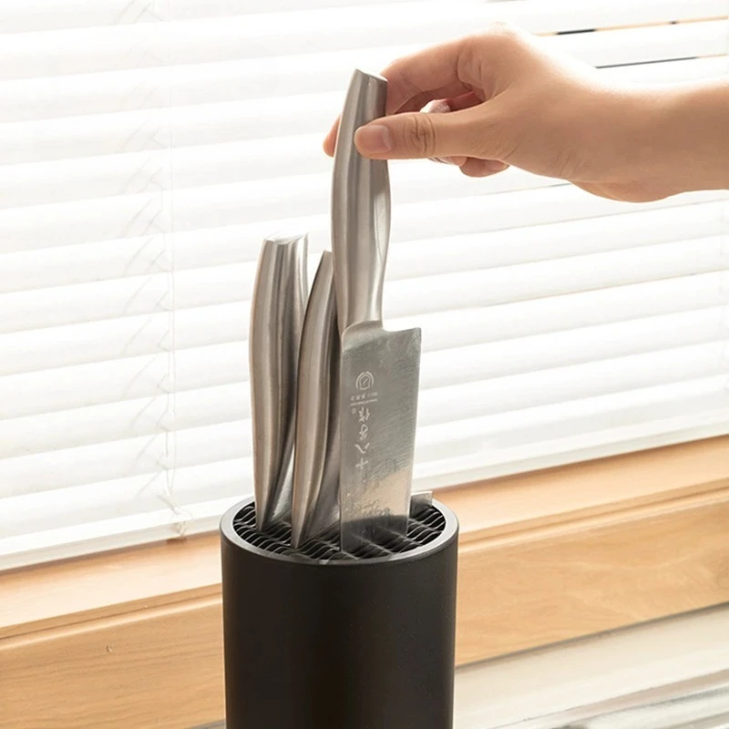 Kitchen Knife Stand Holder Balck Plastic Inserted Storage Chef Ceramic Knife Scissors Cooking Utensils Knives Tools Organizer