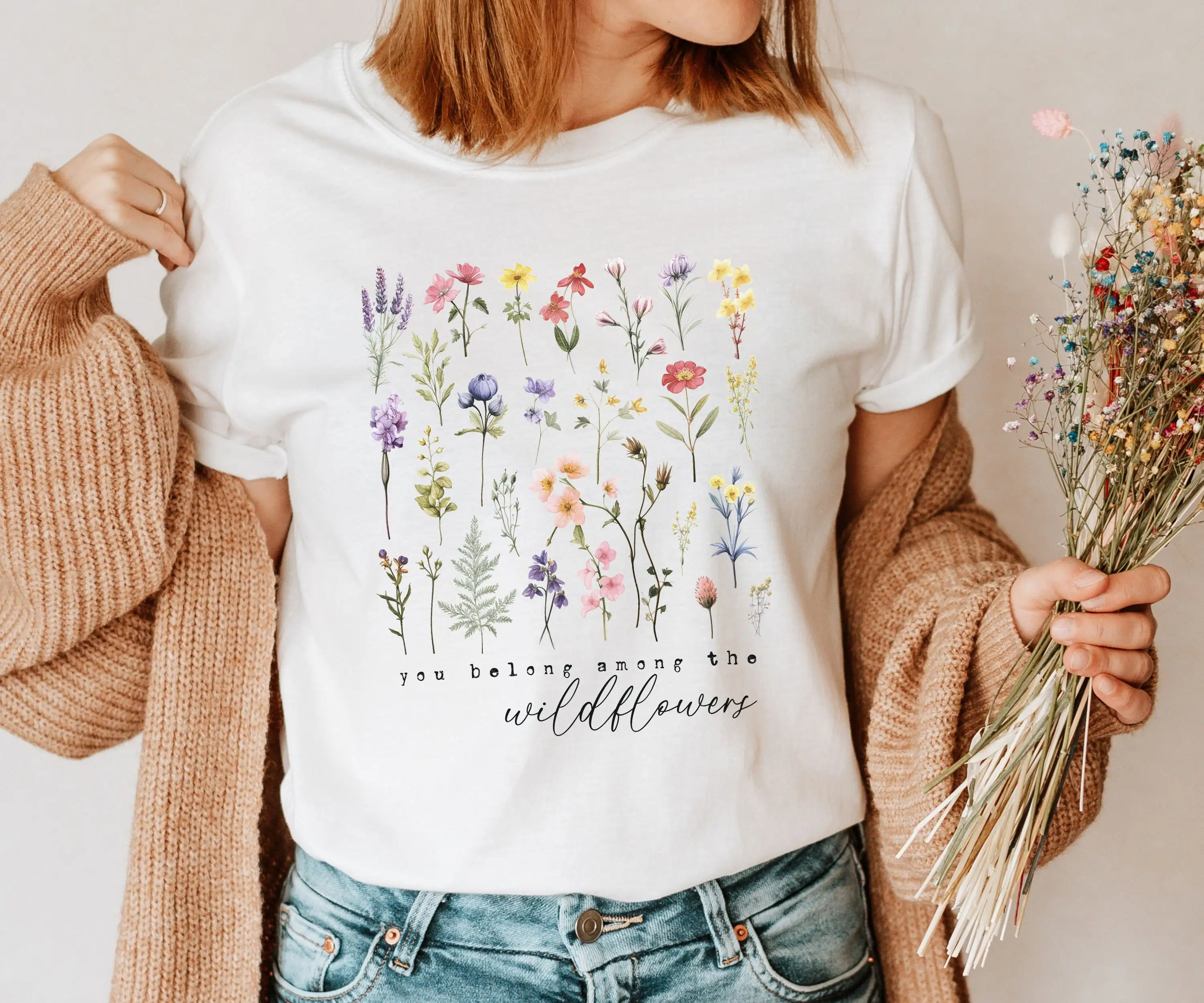 Dried Flowers T Shirt Pressed Boho Wildflowers Cottagecore Vintage Look Botanical Floral Romantic