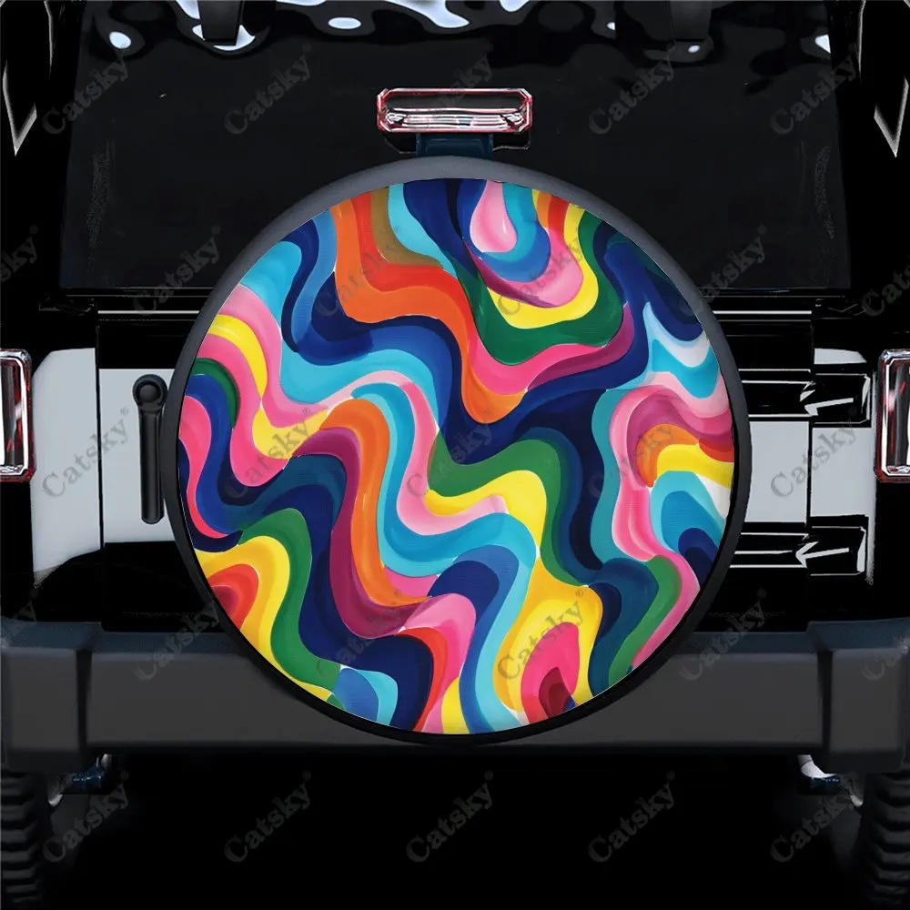 Colorful Trippy Ripple Print Car Spare Tire Cover Auto Accessories Decor Wheel Wrap Protect for Trailer SUV Truck Camper 14-17in