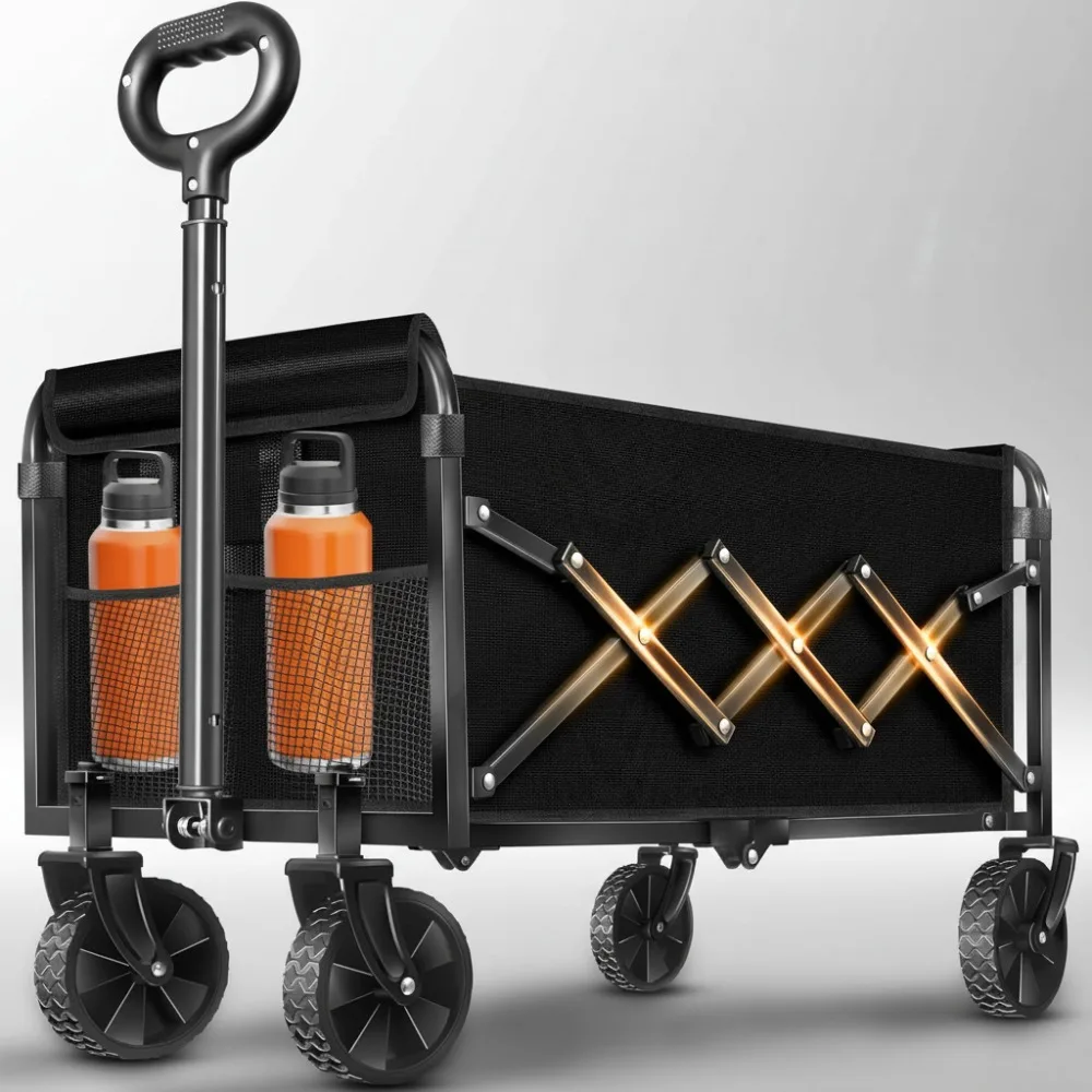

Foldable Wagon Cart with All-Terrain Wheels, 360lbs Capacity, Portable Utility Cart for Camping Shopping Outdoor