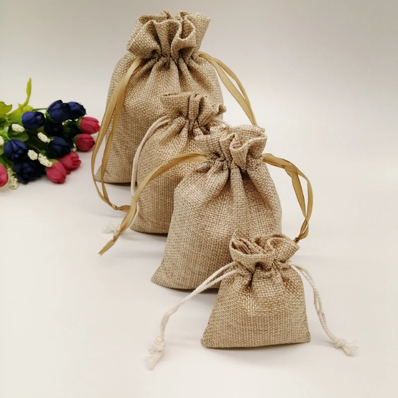 50pcs Sack Jewelry Bag Packaging Pouches Drawstring Bag Sack Jute Bags for Wedding Jewelry Pouches Jute Pouch Cloth Storage Bags