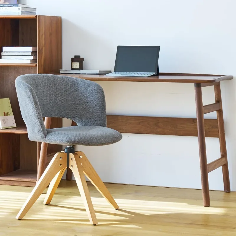 Cadeira giratória moderna de meados do século com pernas de madeira maciça, cadeira de mesa de escritório doméstico sem rodas, cadeira de maquiagem para vaidade, estofamento