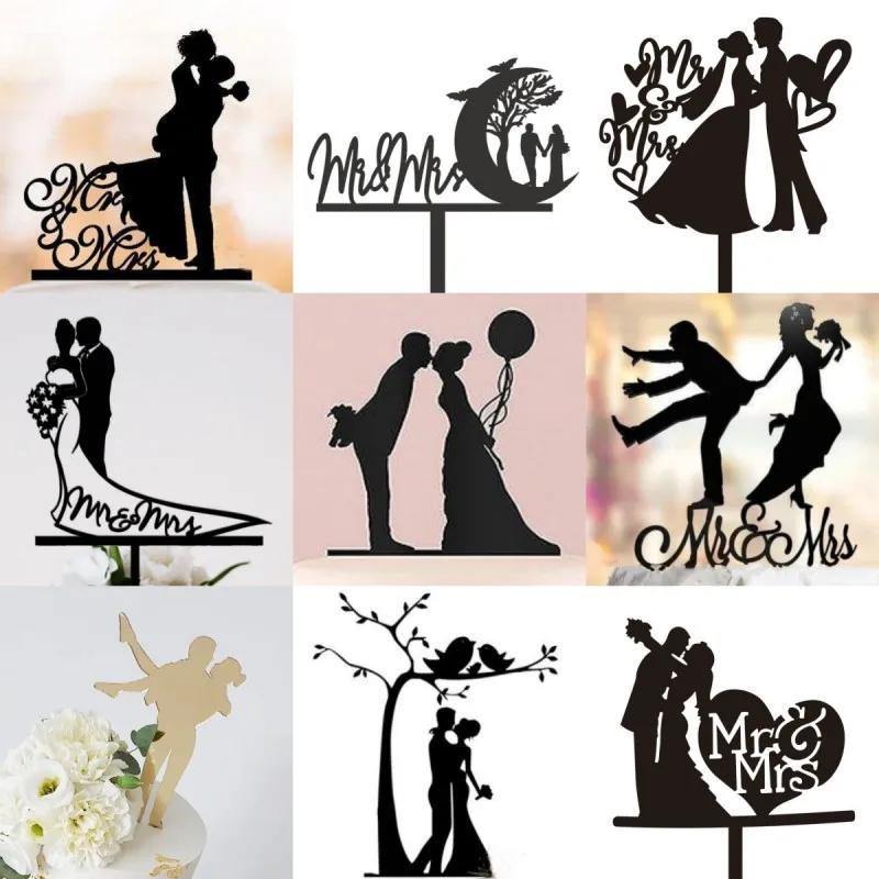 INS 15 Styles Mr&mrs Wedding Party Cake Topper Black Acrylic Wedding Scene Cake Supplies for Wedding Party Cake Decorations 2024