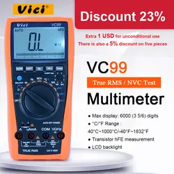 VICI VC99 3 6/7 multimetro digitale Auto range 1000V 20A DC AC tensione corrente resistenza tester di capacità