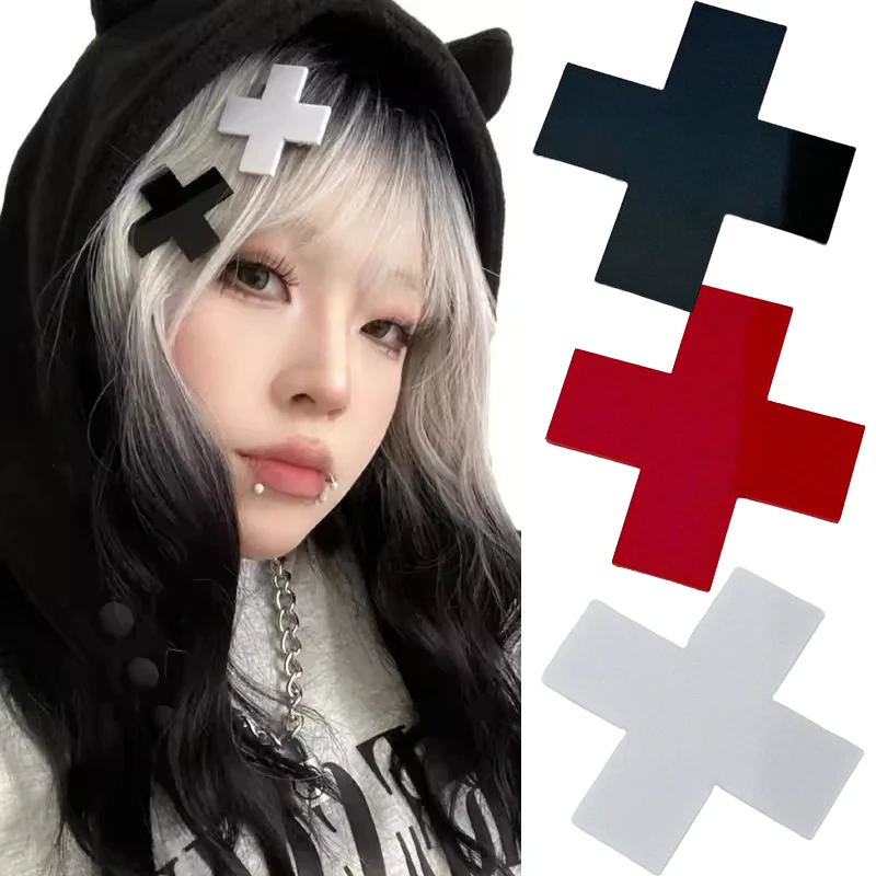Gothic Acrylic Cross Hairpins for Spicy Girls Hair Clip Fashion Girl Party Gift Y2K Punk Women Accessories Headwear Side Clip