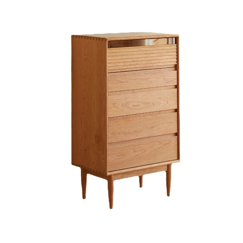 Cherry wood chest of drawers Solid wood retro bedroom Nordic storage storage side cabinet
