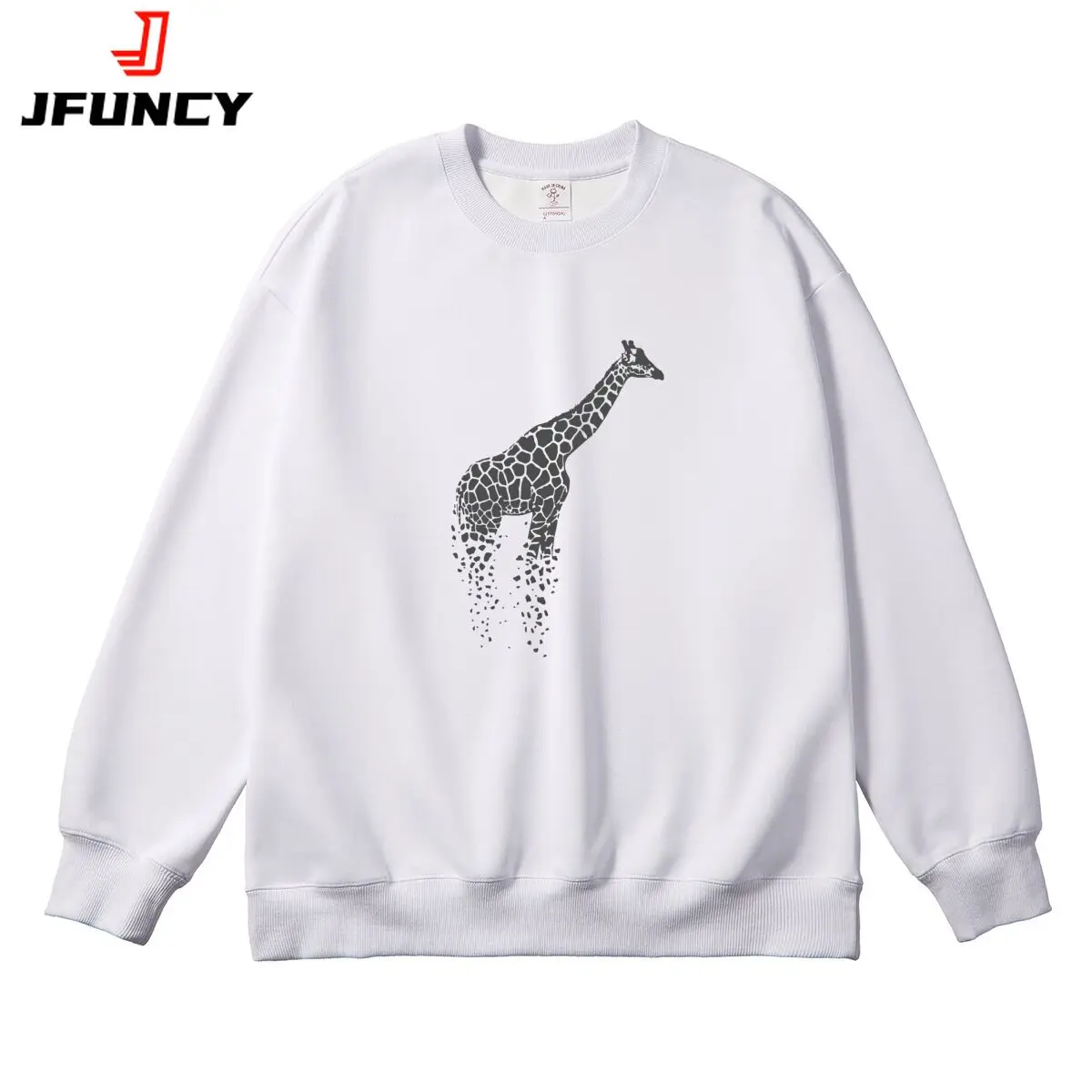 

Oversized Women Pullover Grey Giraffe Graphic Woman Tops Female Sweatshirt Round Neck Long Sleeve Autumn Thick Clothes