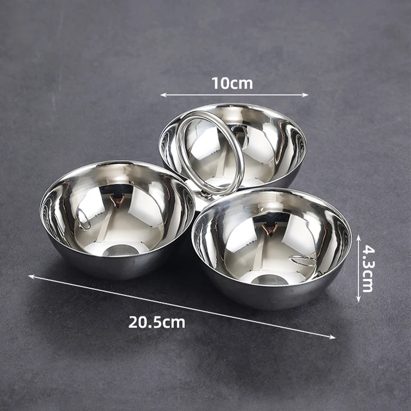 3-Compartment Stainless Steel Snack Bowl Divided Serving Tray for Fruit Nut Candy Reusable Partition Dish for Home Office Picnic