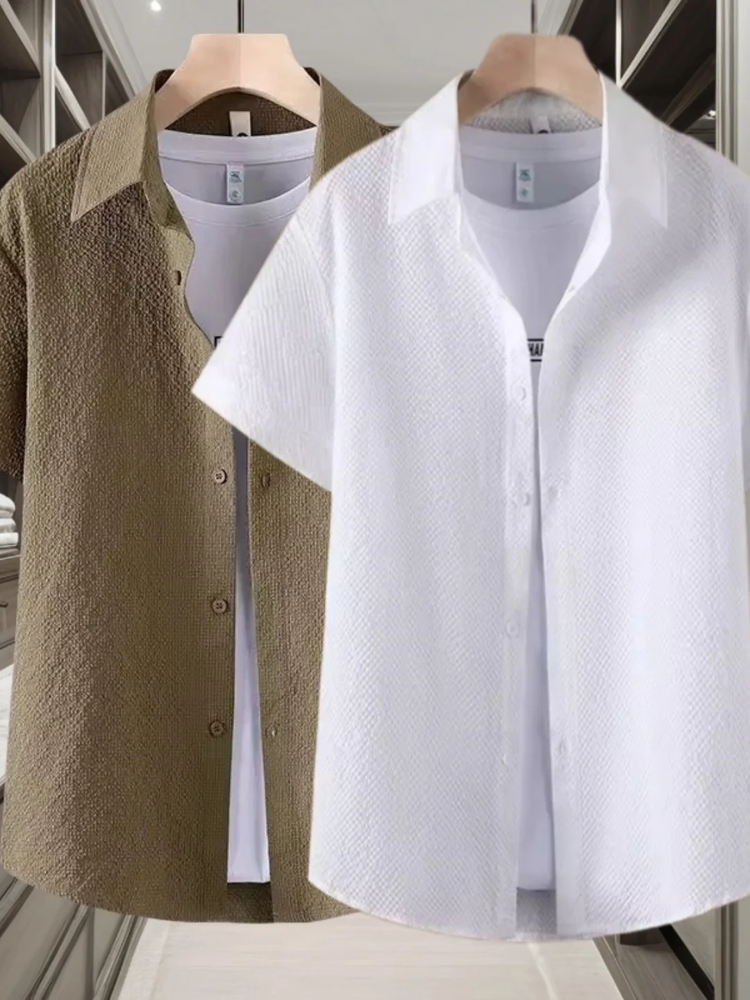 

Men's ort Sve irt Ice Silk Cool Feeling Casual Slim Fit Summer Faionable Polyester Fiber Youth Daily Wear Button up