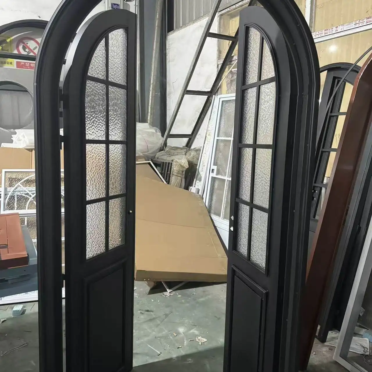 Arched retro glass door bathroom curved wrought iron door partition sliding door