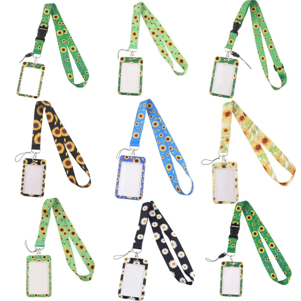 Colorful Sunflower Lanyard Durable Daisy Plastic/Polyester Badge Holder ID Card Badge Holder Public Transportation Card