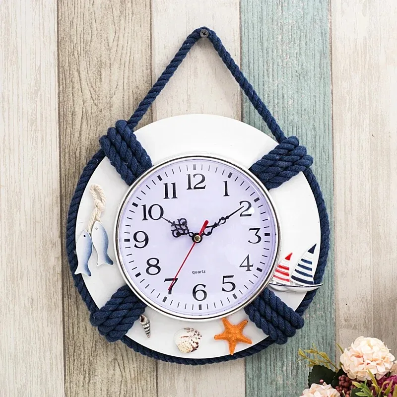 Life ring clock beach sea nautical theme boat decoration wall hanging decoration factory mediterranean ocean handmade  WJ721