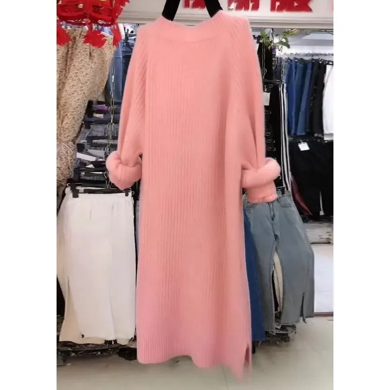 2025年 女性用 大きいサイズ 5XL ニットワンピース 秋 レディース ゆったり Vネック ニットドレス 韓国風 ハイエンド プルオーバー ニットワンピース