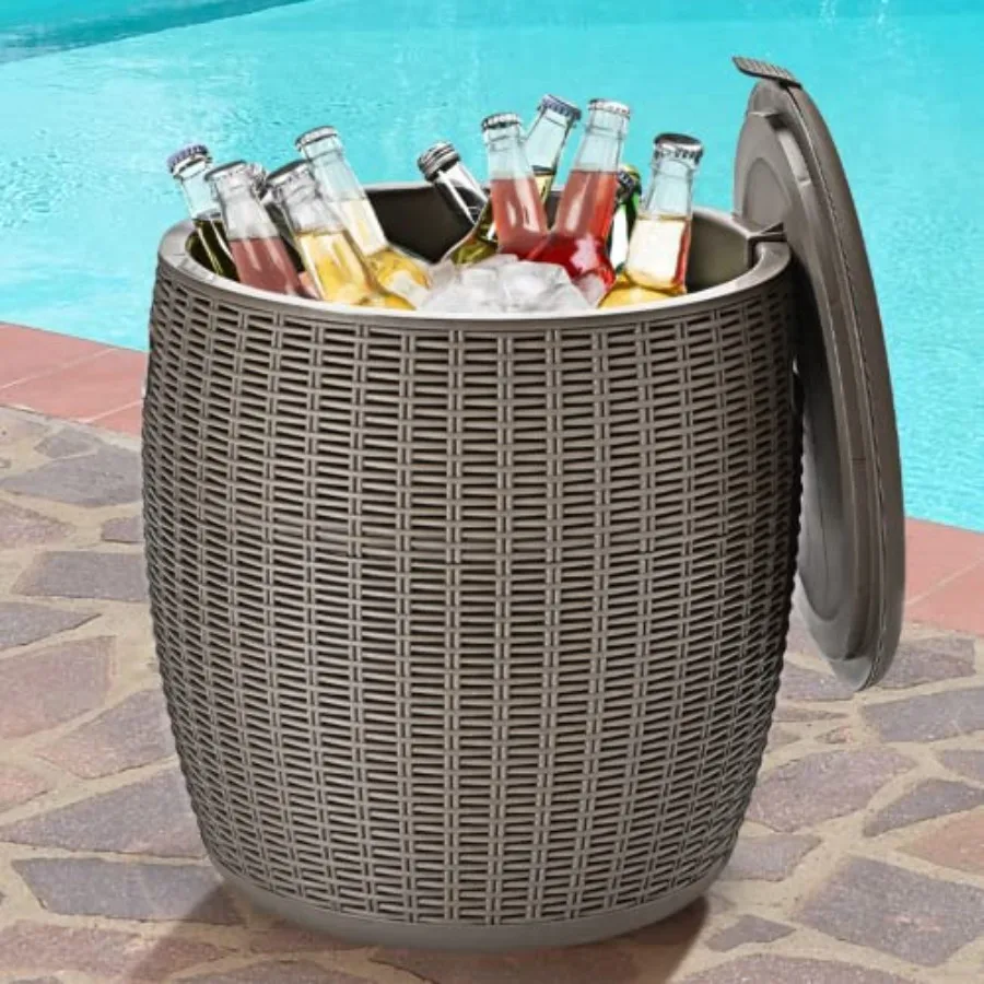 

9.5 Gal Cooler Bar Table Patio Wicker Ice Cool Bar Table Outdoor Rattan Bar Table with Ice Bucket Ice Bucket with Side Handles