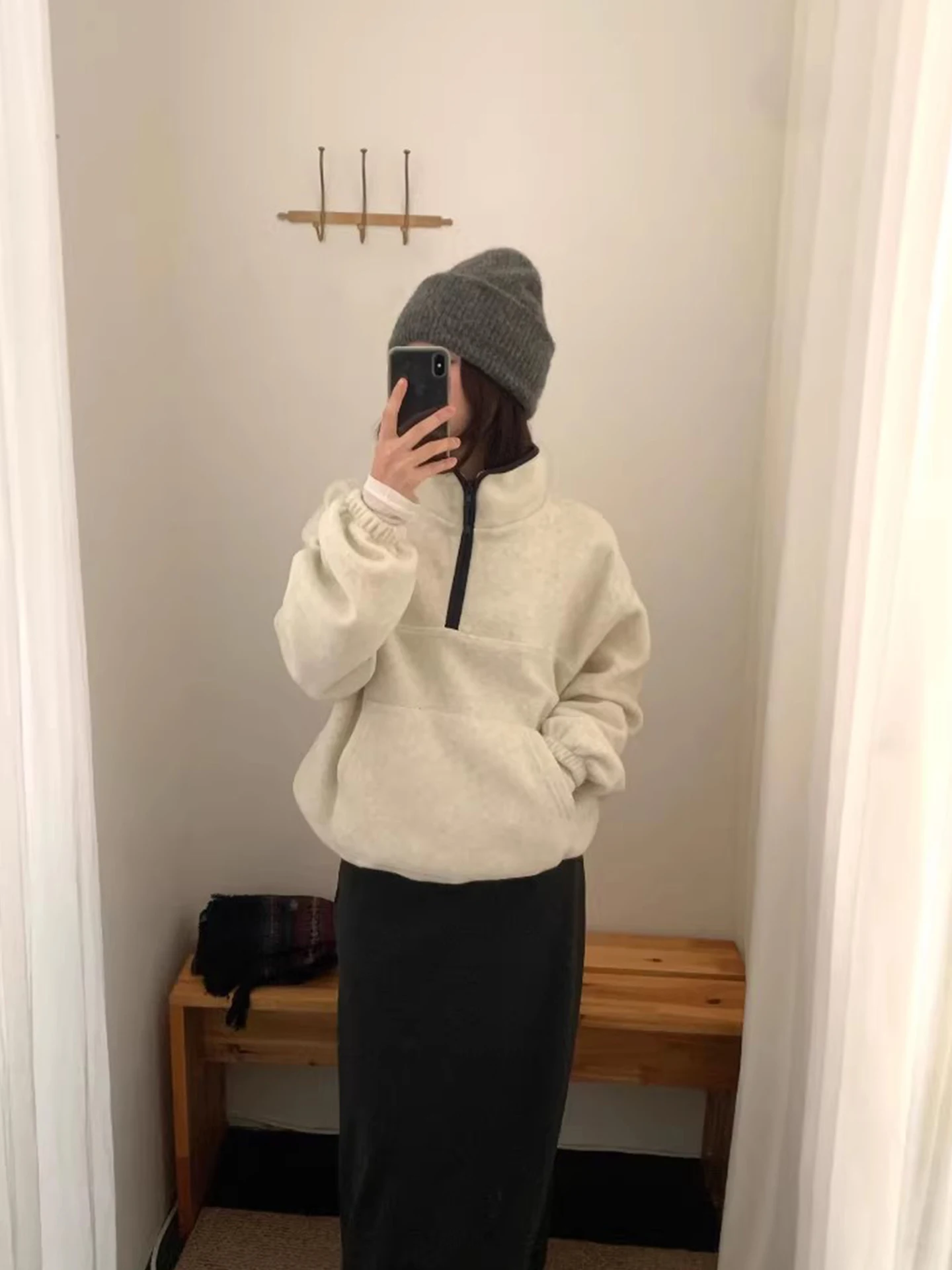 Sweat à capuche Double face Fce pour femme, ample, décontracté, Long, Sve, col montant, fermeture éclair f, automne hiver