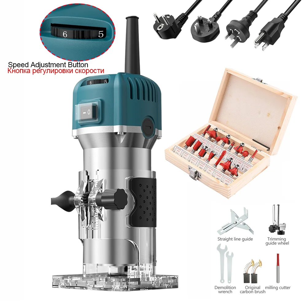 Aparador Elétrico para Carpintaria 800w 30000rpm Roteador de Madeira com Fresa Máquinas Manuais Kit Combinado de Ferramentas de Carpintaria