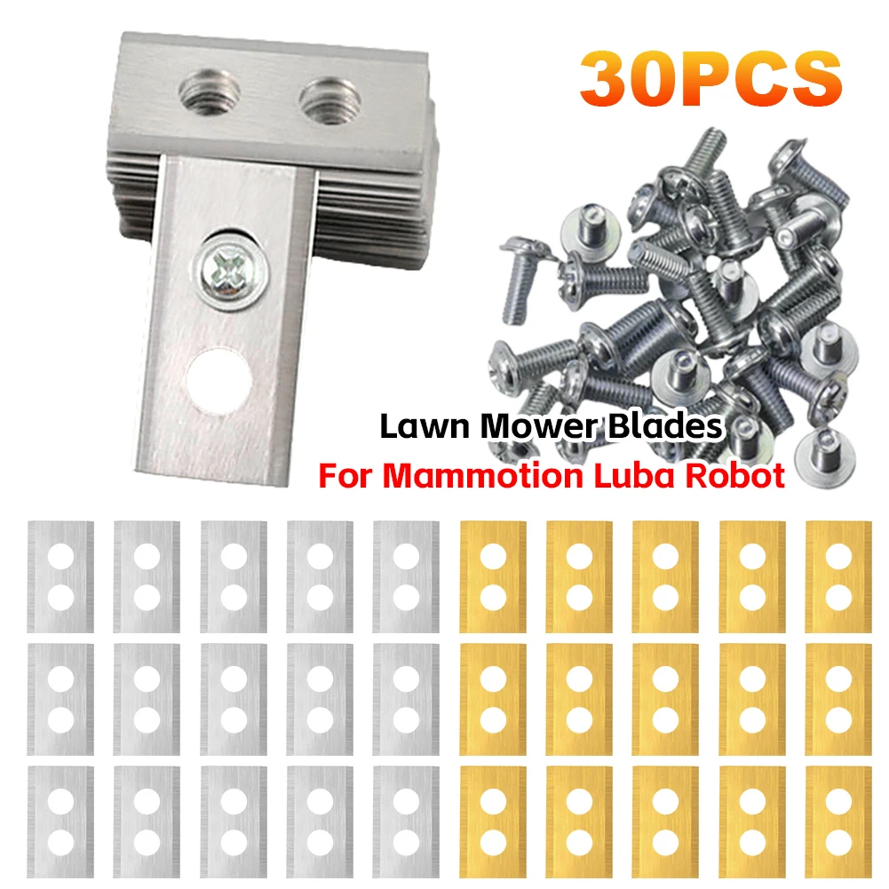 30Pcs Lawn Mower Blades with Washers & Screw Double Hole Mower Blades 0.6MM Thick Lawn Cutting Blade for Mammotion Luba Robot