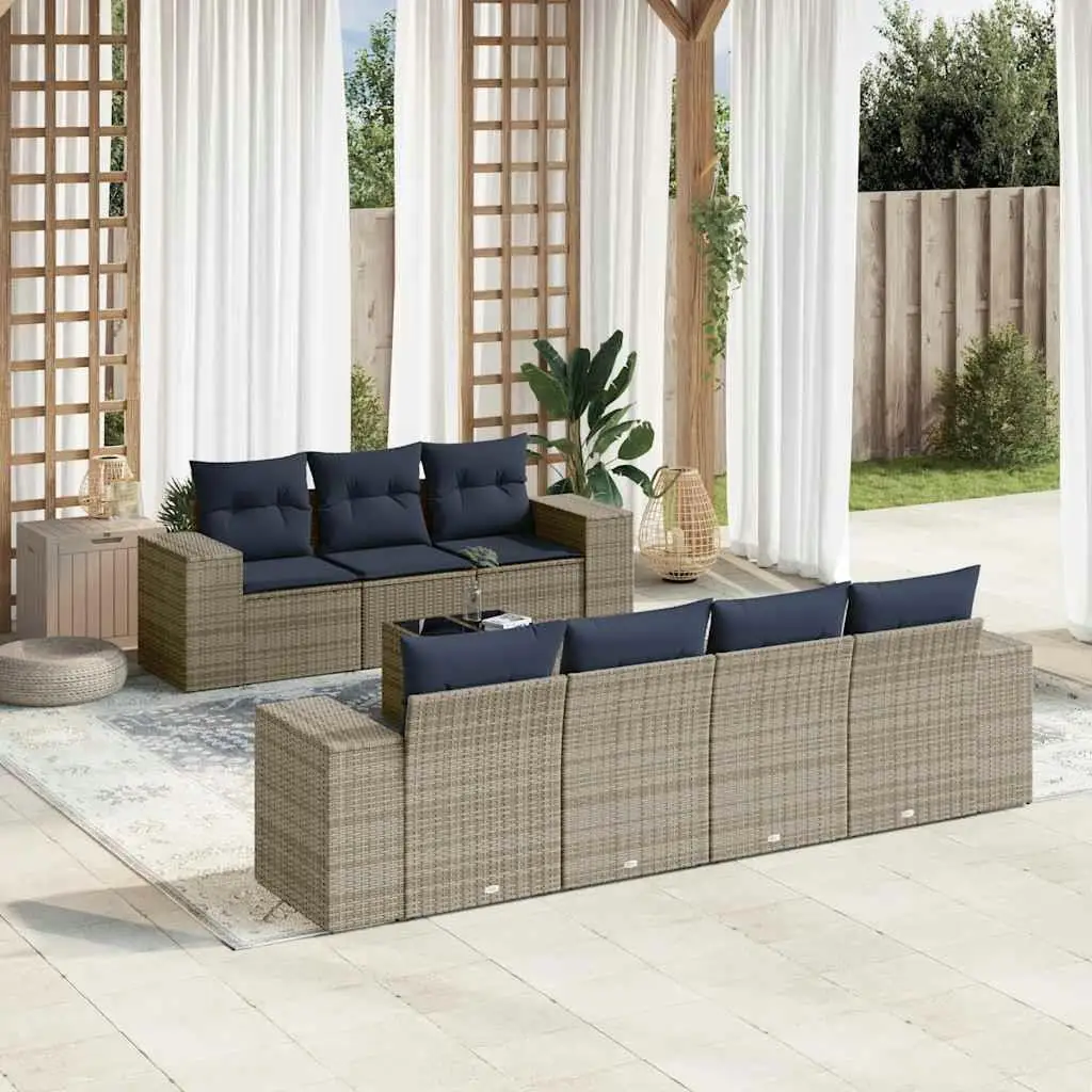 

Gray Poly Rattan 8 Piece Outdoor Patio Sofa Set with Cushions Garden Furniture Seating