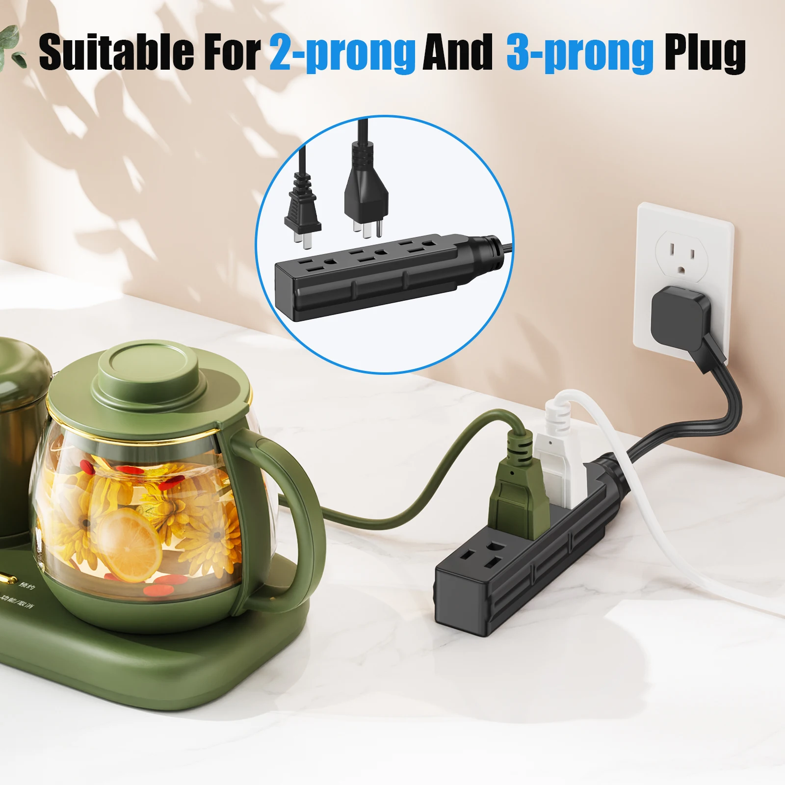 HITRENDS 2pcs Short Power Extension Cord with 3 Outlet, 1FT Heavy duty Extension Cord, 3 Prong Grounded Wire, SJT 16 AWG
