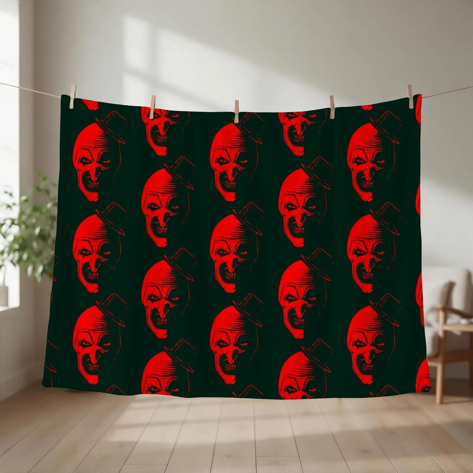 Art the Clown the creepy blood red Throw Blanket couch cozy soft plush fuzzy picnic outdoor blanket