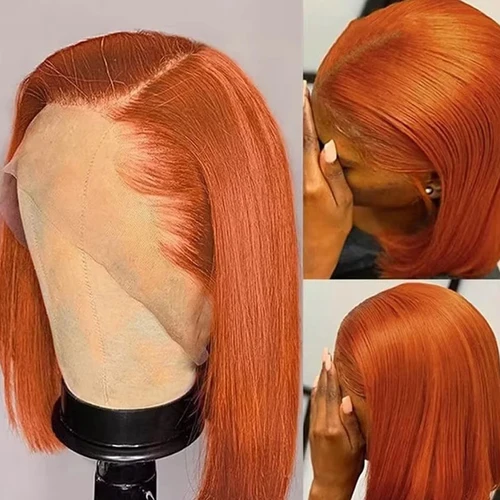 Imagen 2 del producto Peluca Bob recta de cabello humano 100% de jengibre, color naranja, 13x4, encaje Frontal HD Natural, pelucas Bob prearrancadas para mujeres vietnamitas