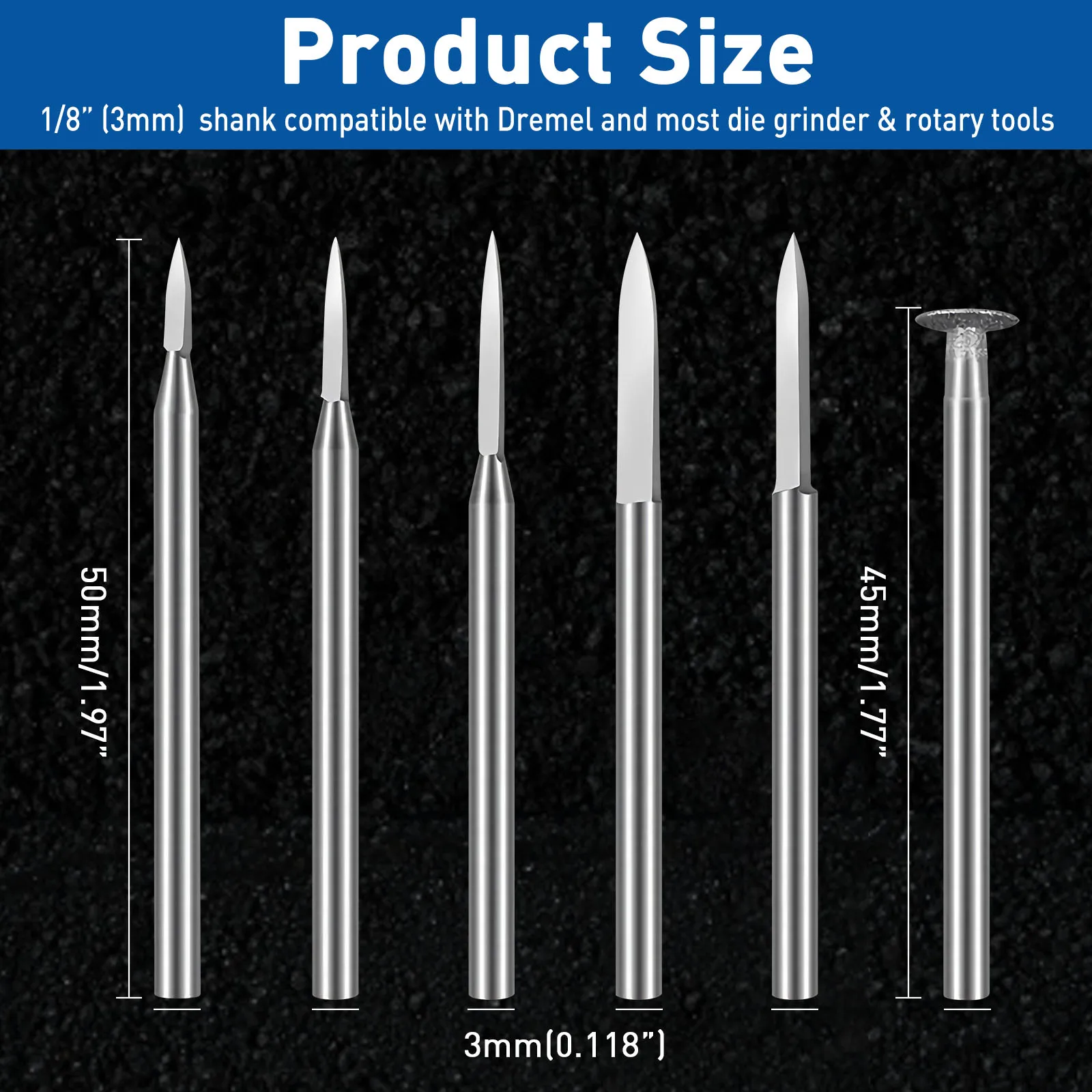 Wood Carving Set for Engraving, Sculpting & Grinding (Compatible with Dremel) with 3mm Shank