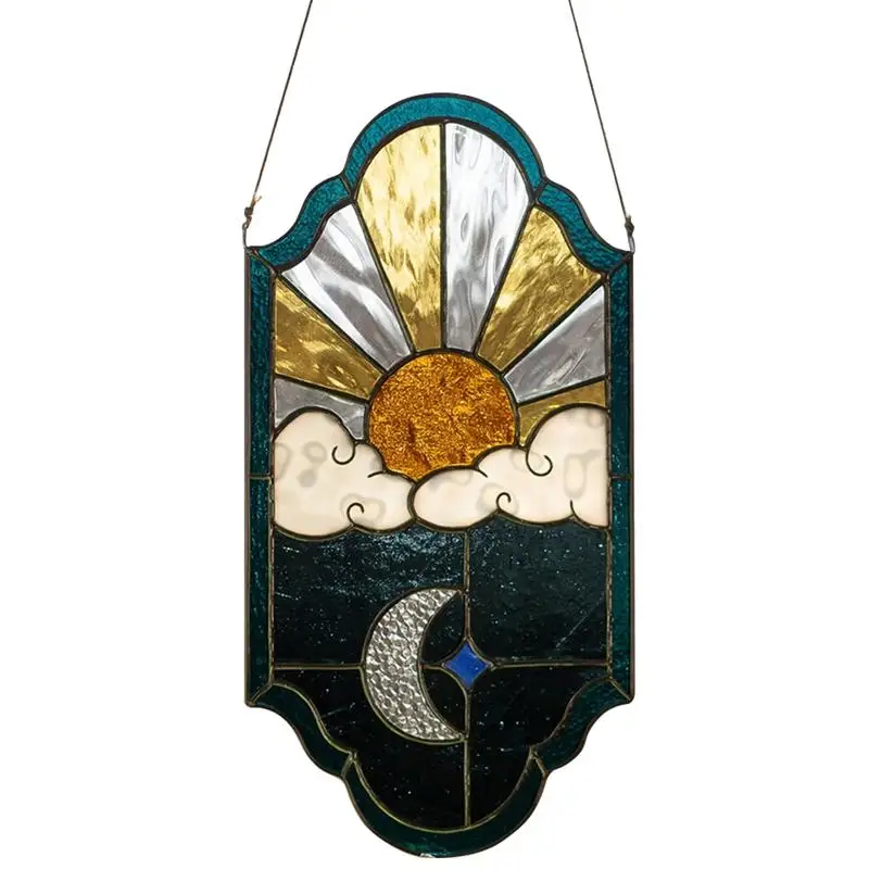 Stained Sun Catcher Acrylic Stained Sun And Moon Sun Catcher Hanging Decorative Panel For Kitchen Window Patio Garden Home Decor