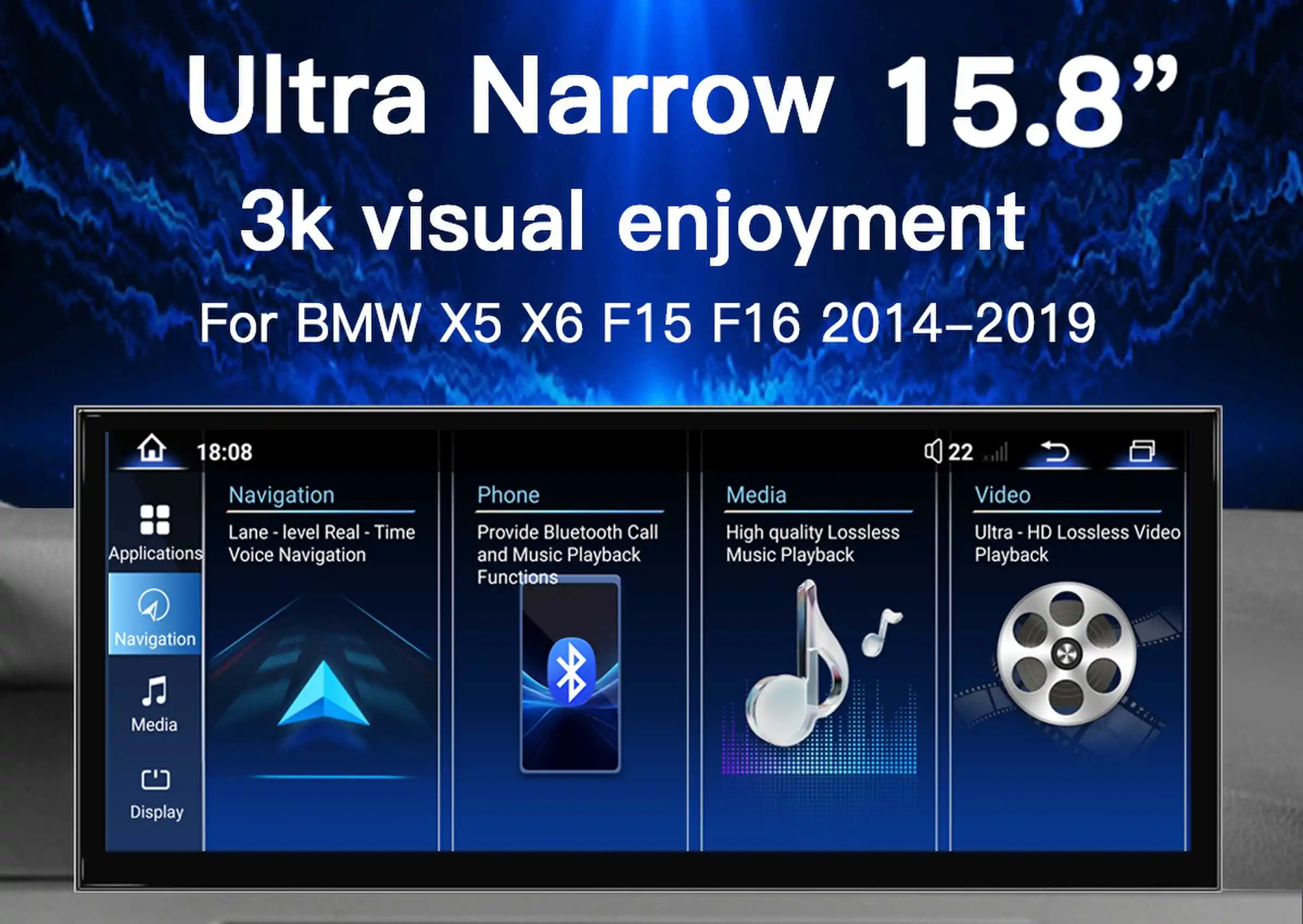 15.8 بوصة 1920x720 لينكس CarPlay اللاسلكية لسيارات BMW X5 F15 X6 F16 2014 2017 NBT EVO راديو GPS شاشة الوسائط المتعددة صوت ستيريو