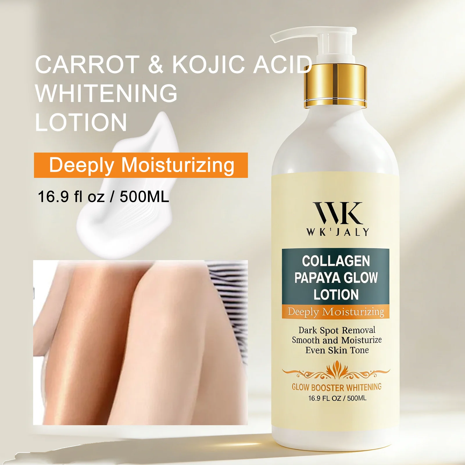 

WK JALY Collagen Whitening Body Lotion, Remove Dark Spots, Melanin, Moisturizer, Smooth Skin, With Natural Papaya, Kojic Acid