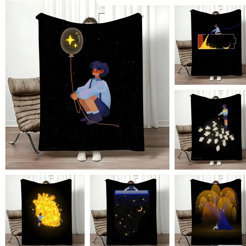 Art D-Dreamy Starry Night Healing Boy Throw Lightweight 240g Flannel Blanket Soft Skin-friendly for Summer Cooling