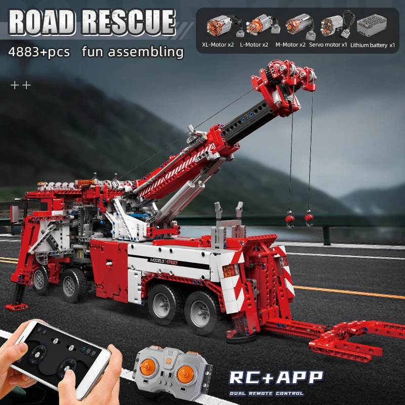 MOULD KING 17027 Technical Car Toys APP&RC Motorized Fire Rescue Truck Model Assembly Building Block Brick Kids Christmas Gift